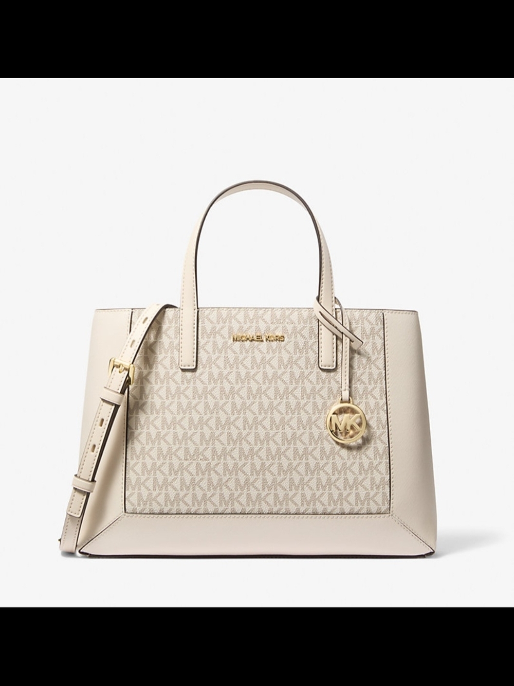 Michael Kors Cream Signature Logo Satchel with Gold Accent